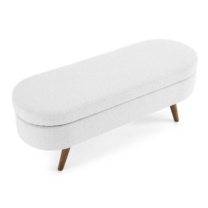 Oval Storage Ottoman Bench with Rubber Wood Legs - White