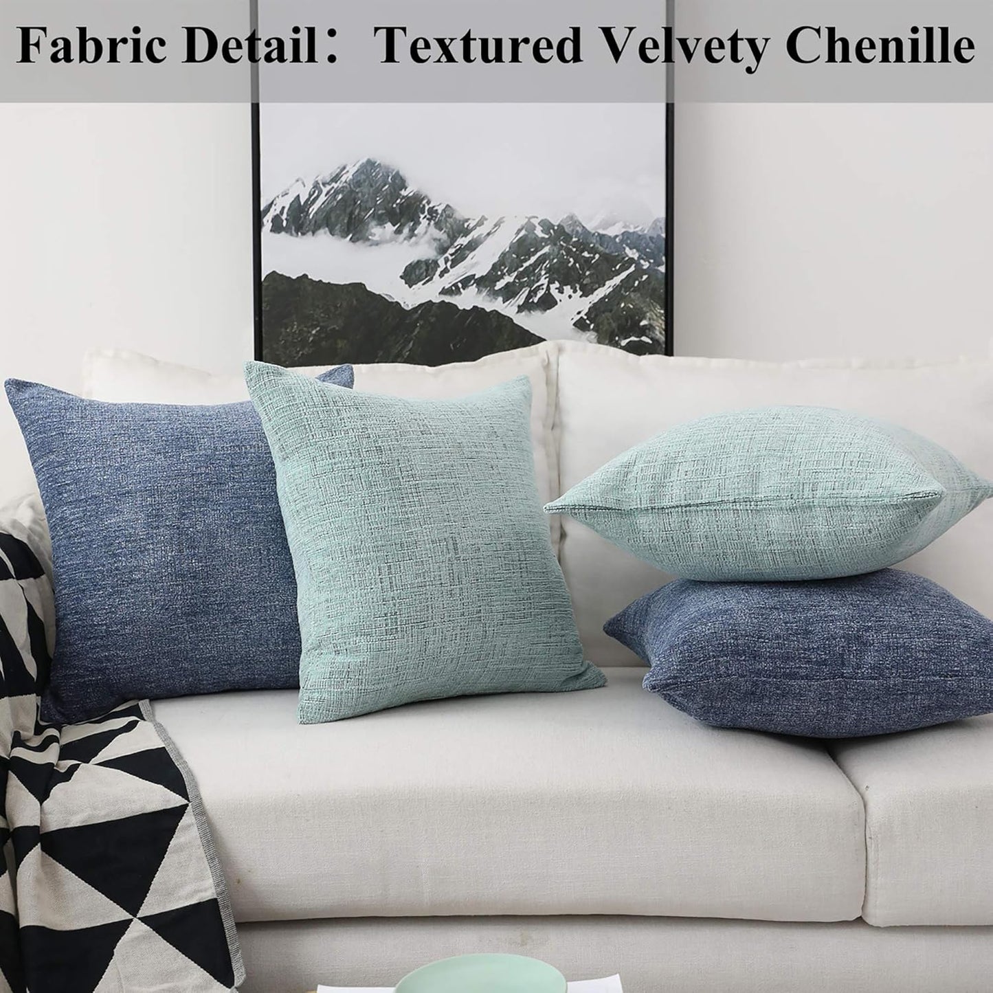 12X20 Pillow Cover Set of 2, Lumbar Chenille Pillow Covers Plush Velvet Decorative Throw Pillow Cases for Couch Living Room,12 X 20 Inch(30X50Cm), Teal