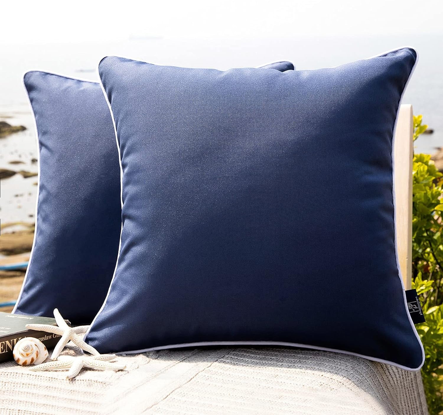 Pack of 2 Outdoor Waterproof Throw Pillow Covers Decorative Square Pillows Cushion Case Patio for Couch Tent Sunbrella (18''X18'', Dark Blue)