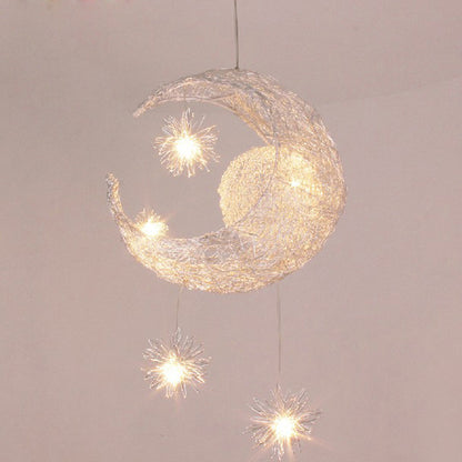 "Aluminum Star & Moon Chandelier - Warm Lighting