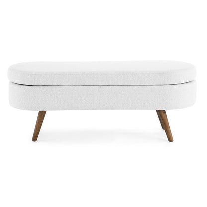 Oval Storage Ottoman Bench with Rubber Wood Legs - White