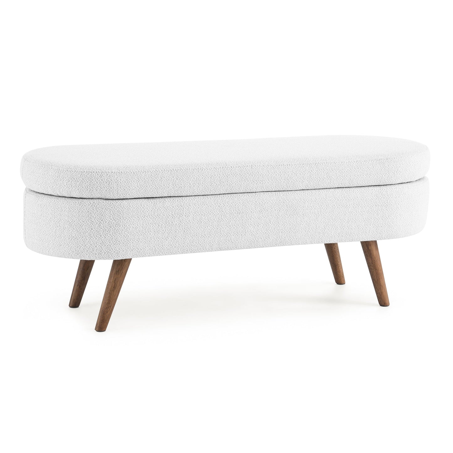 Oval Storage Ottoman Bench with Rubber Wood Legs - White