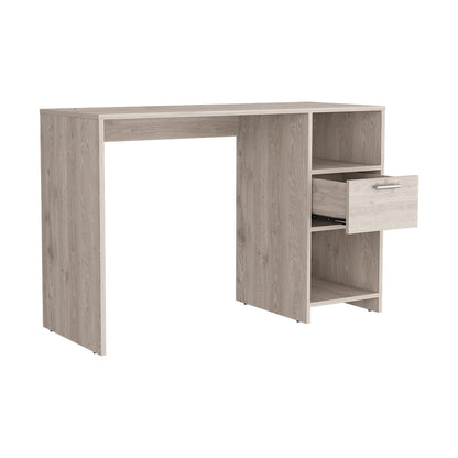 Computer Desk Odessa with Single Drawer and Open Storage Cabinets, Light Gray