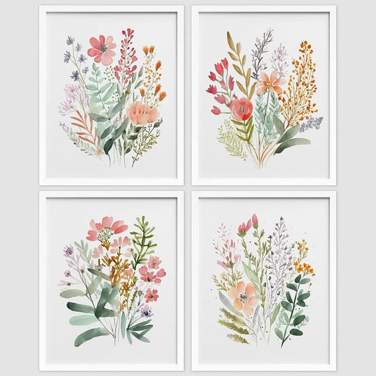 Vibrant Wildflower "  Framed Colorful Wildflower Forest Bouquet Wall Art, Set of 4 Nature Wilderness Wall Decor Prints, Botanical Floral Wall Decor for Living Room, Bedroom " 4 - Pieces