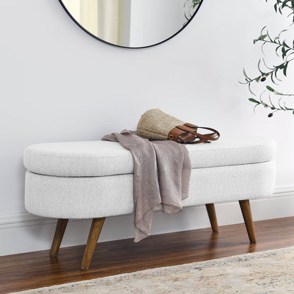 Oval Storage Ottoman Bench with Rubber Wood Legs - White