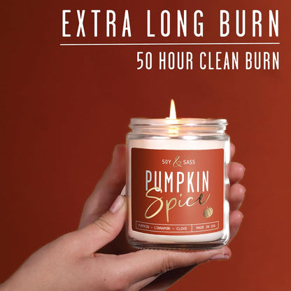 Pumpkin Spice Candle, Fall Candles - 'Pumpkin Spice' Pumpkin Candle, Autumn Scented Soy Candles for Home, Fall Scented Candles for Home, Fall Home Décor, 9Oz Reusable Jar, 50Hr Burn, Made in USA