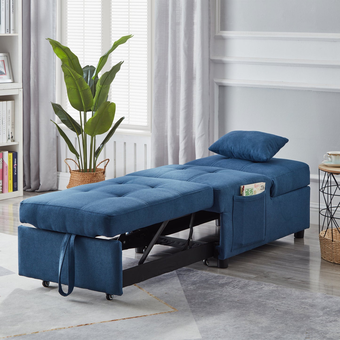 Convertible Foam Sofa Bed in Blue - Multifunctional Living Room Furniture