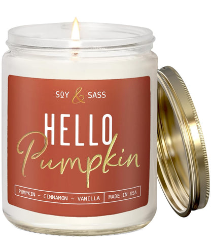 Pumpkin Spice Candle, Fall Candles - 'Pumpkin Spice' Pumpkin Candle, Autumn Scented Soy Candles for Home, Fall Scented Candles for Home, Fall Home Décor, 9Oz Reusable Jar, 50Hr Burn, Made in USA