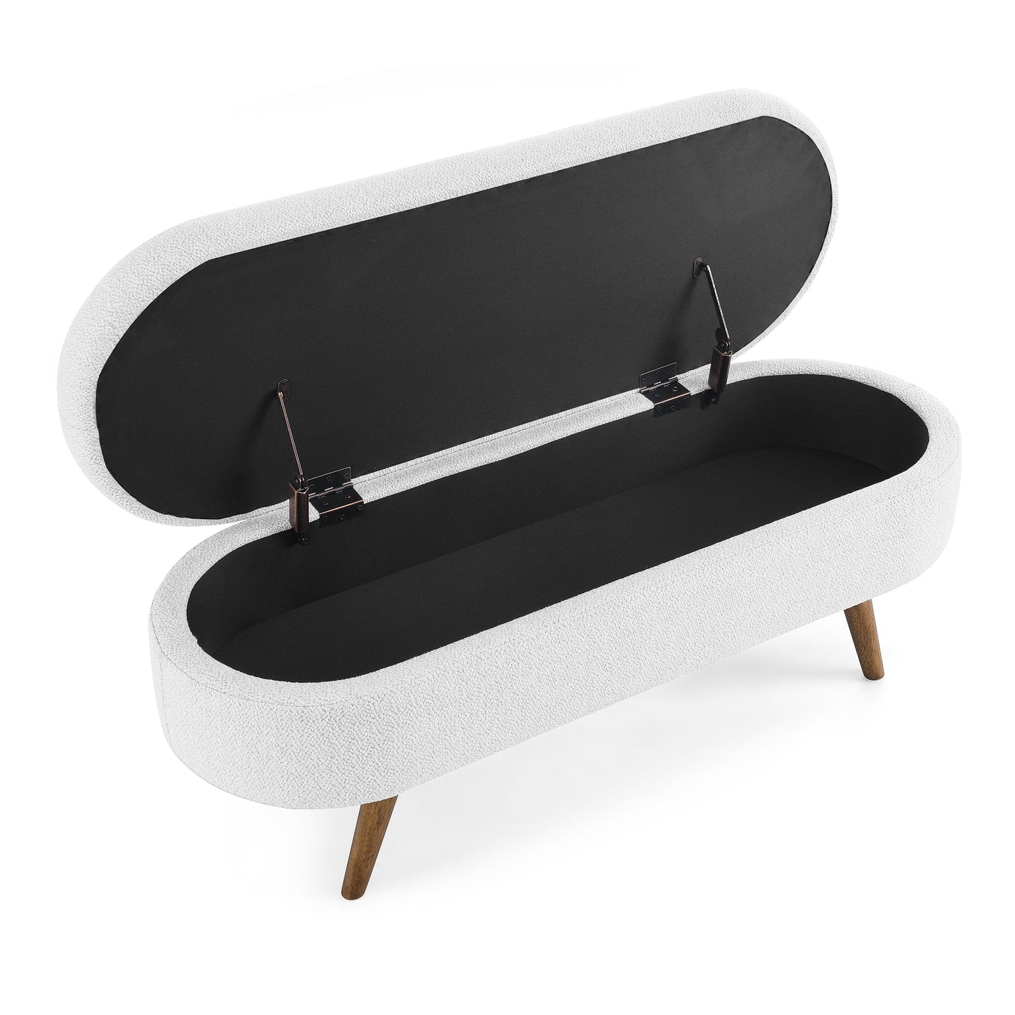 Oval Storage Ottoman Bench with Rubber Wood Legs - White