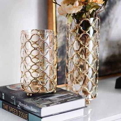 Golden Hollow Glass Vase for Flower Arrangements