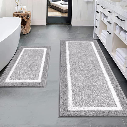 Bathroom Rug Set 3 Piece, Non-Slip Absorbent Bath Mats, Microfiber Soft, Absorbent Plush Shaggy Carpets Includes U-Shaped Toilet Mat for Bath Floor, Shower, Light Grey