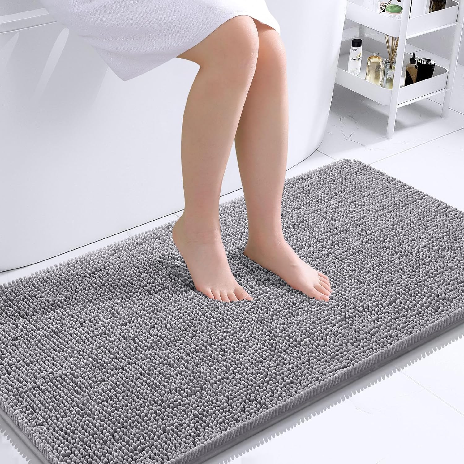 Bathroom Rugs 30X20, Extra Soft Absorbent Chenille Bath Rugs, Rubber Backing Quick Dry, Machine Washable Bath Mats for Bathroom Floor, Tub and Shower, Home Decor Accessories, Grey