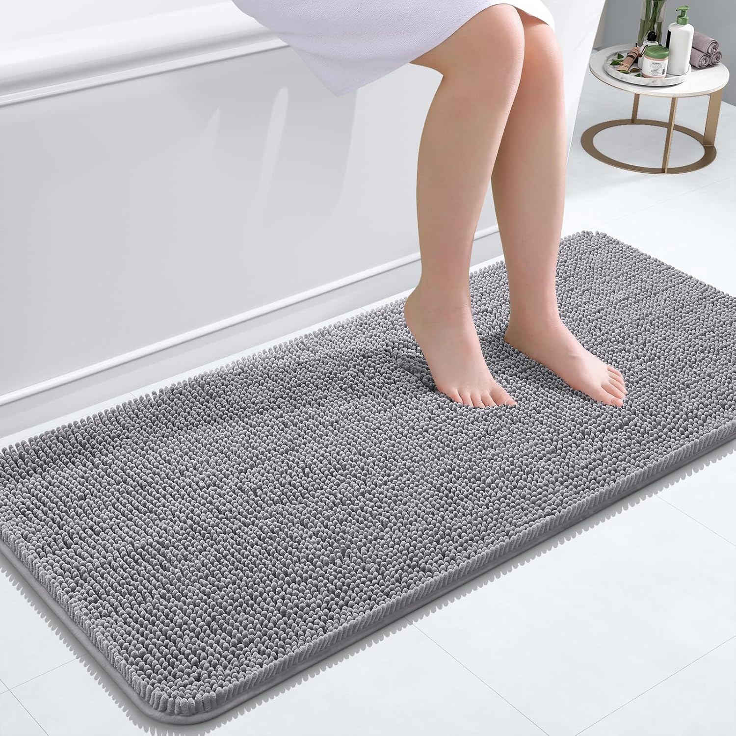 Bathroom Rugs 30X20, Extra Soft Absorbent Chenille Bath Rugs, Rubber Backing Quick Dry, Machine Washable Bath Mats for Bathroom Floor, Tub and Shower, Home Decor Accessories, Grey