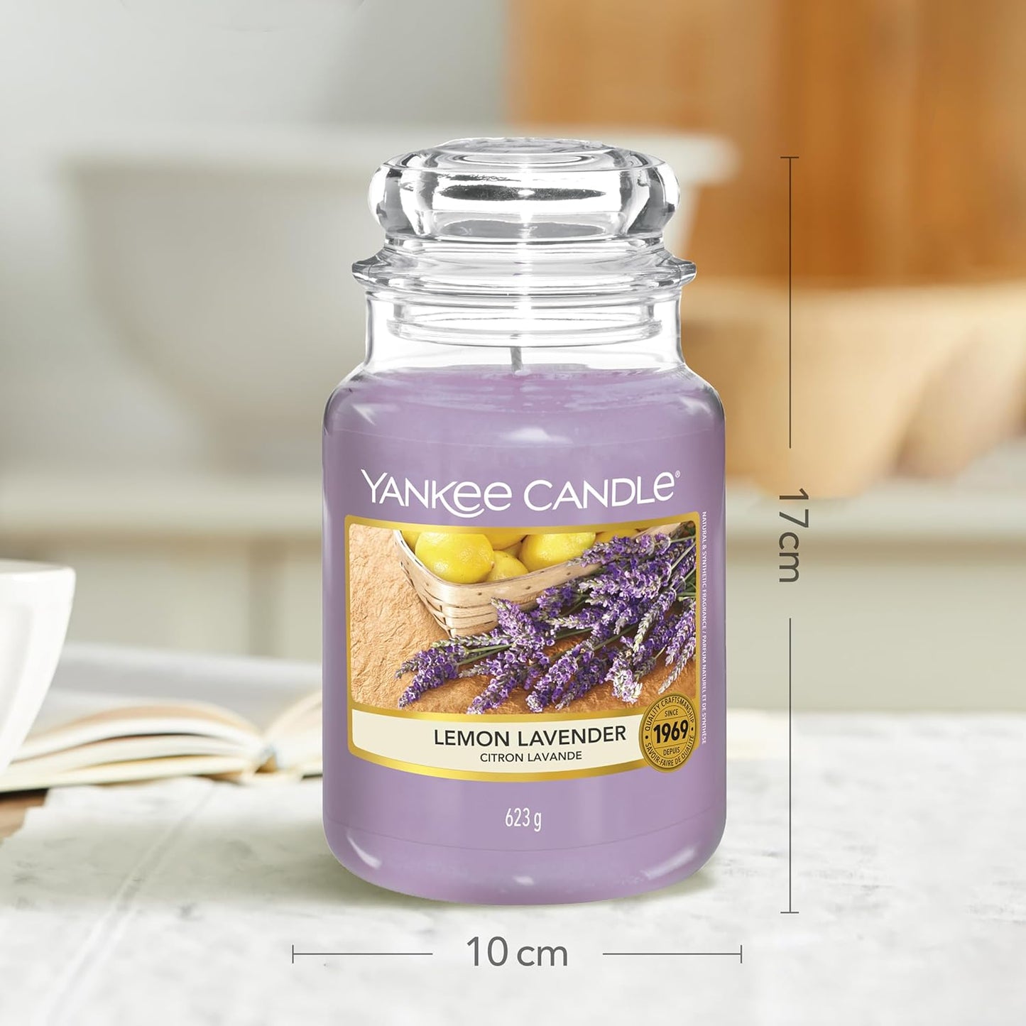 Lemon Lavender Scented, Classic 22Oz Large Jar Single Wick Candle, over 110 Hours of Burn Time, Ideal for Gifting, Events, and Home Fragrance