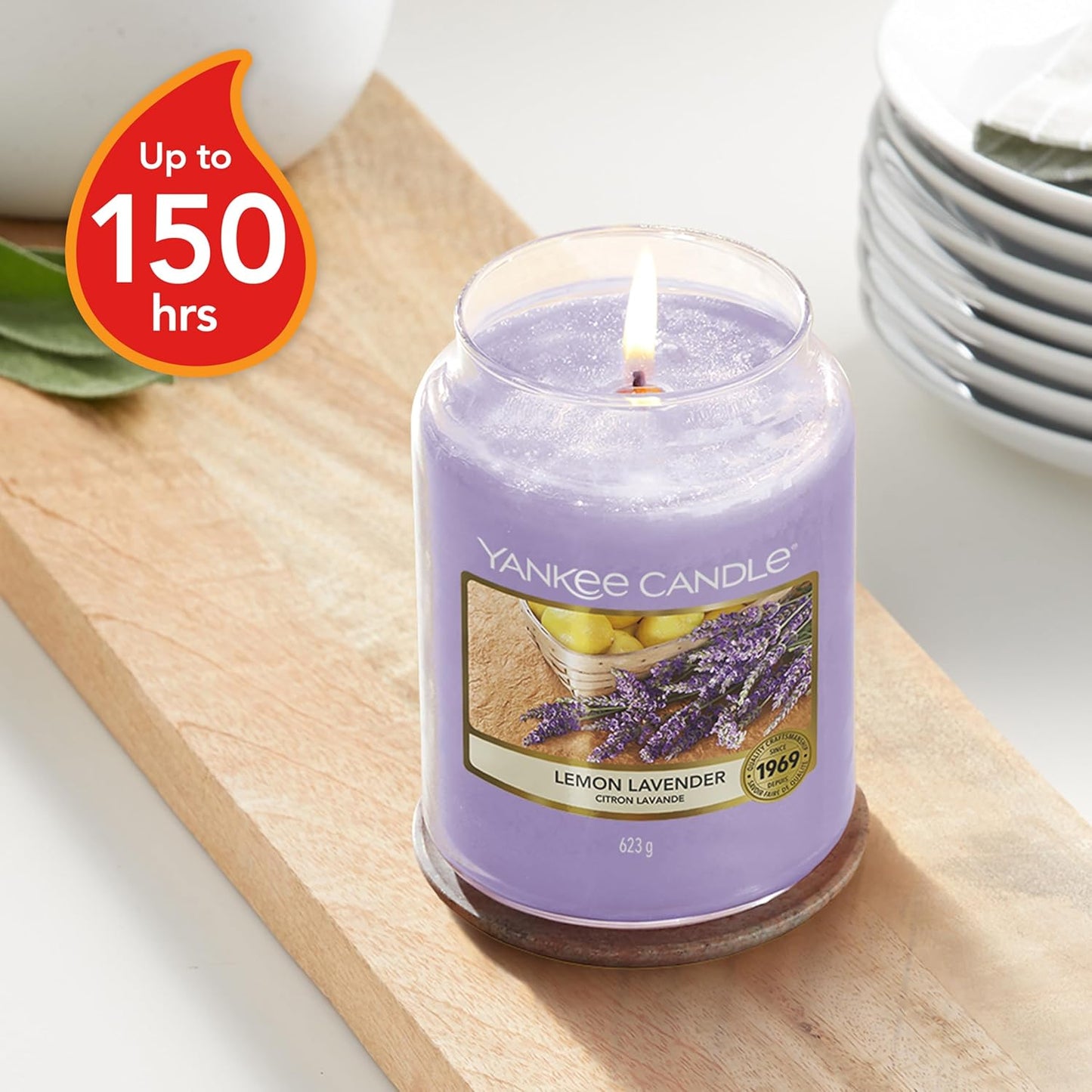 Lemon Lavender Scented, Classic 22Oz Large Jar Single Wick Candle, over 110 Hours of Burn Time, Ideal for Gifting, Events, and Home Fragrance