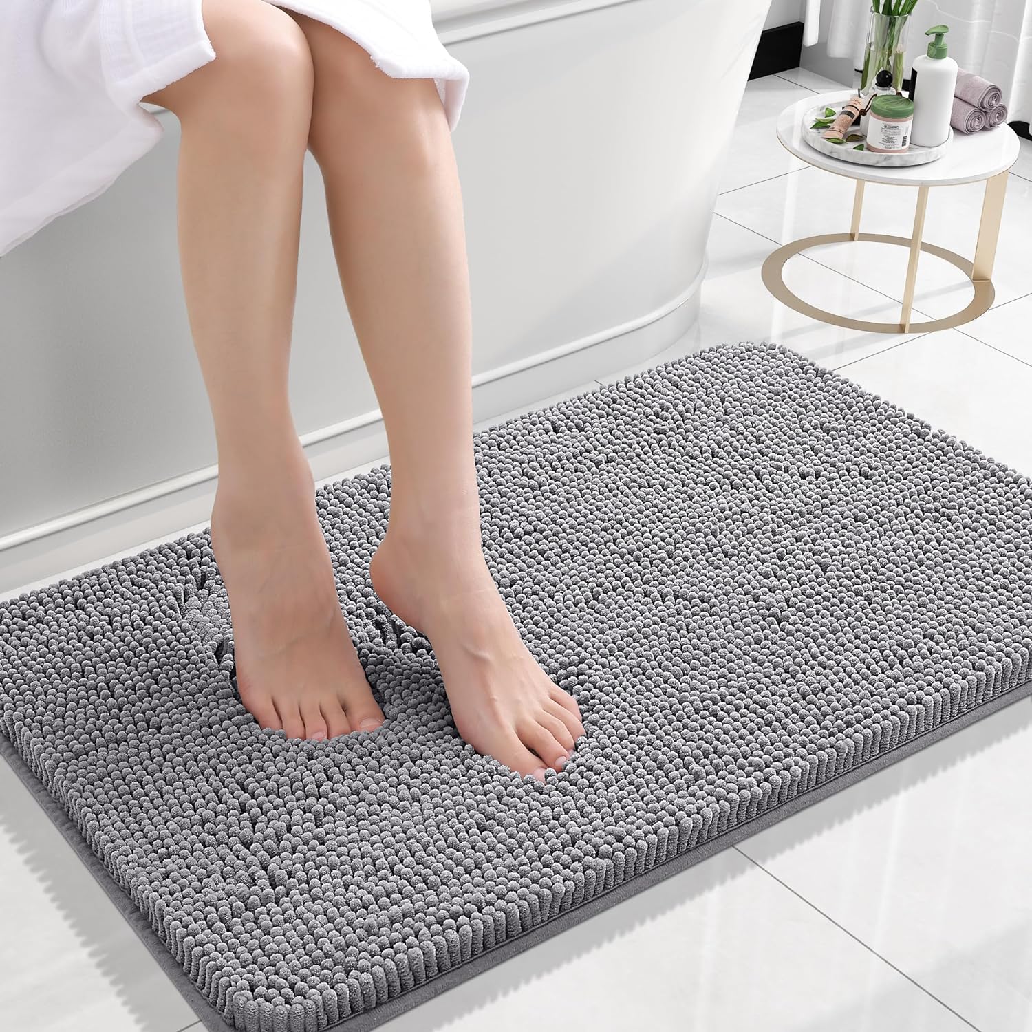 Bathroom Rugs 30X20, Extra Soft Absorbent Chenille Bath Rugs, Rubber Backing Quick Dry, Machine Washable Bath Mats for Bathroom Floor, Tub and Shower, Home Decor Accessories, Grey