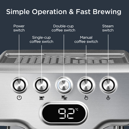 Geek Chef Espresso Machine, 20 Bar Espresso Machine With Milk Frother For Latte, Cappuccino, Macchiato, For Home Espresso Maker, 1.8L Water Tank, Stainless Steel