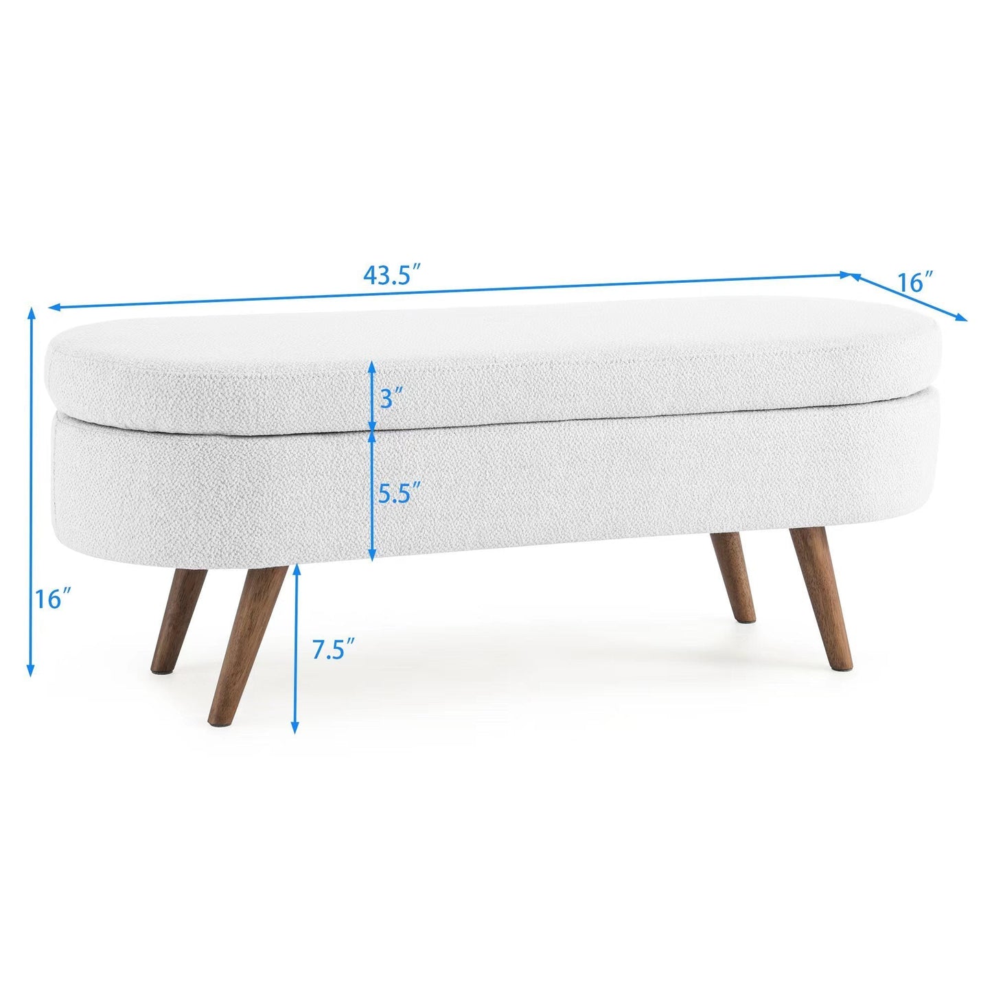 Oval Storage Ottoman Bench with Rubber Wood Legs - White