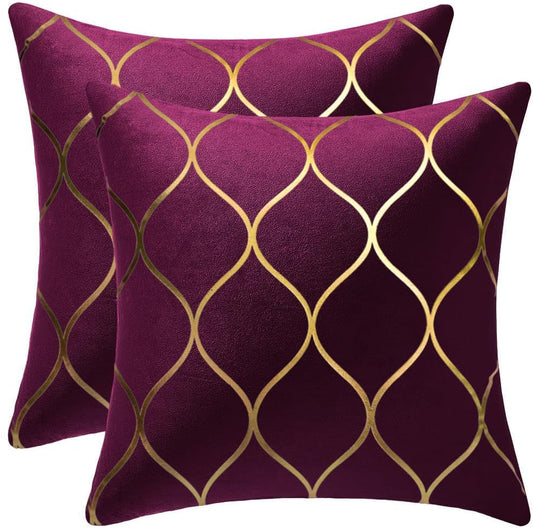 Gold Velvet Throw Pillow Covers Purple: 2 Pack 20X20 Inch Square Decorative Pillow Cases for Bedroom Sofa Couch Living Room