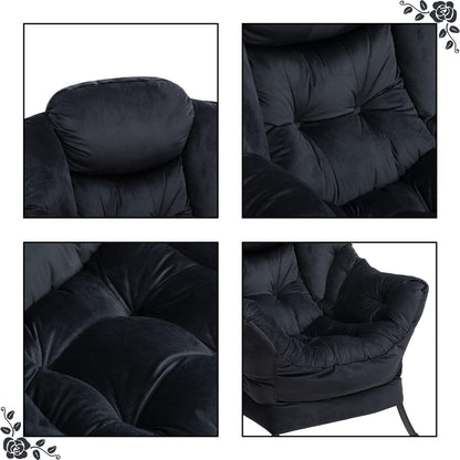 Modern Fabric Large Lazy Chair, Accent Oversized Comfy Reading Chair, Thick Padded Cozy Lounge Chair with Armrest, Steel Frame Leisure Sofa Chair for Living Room, Bedroom, Dorm, Black