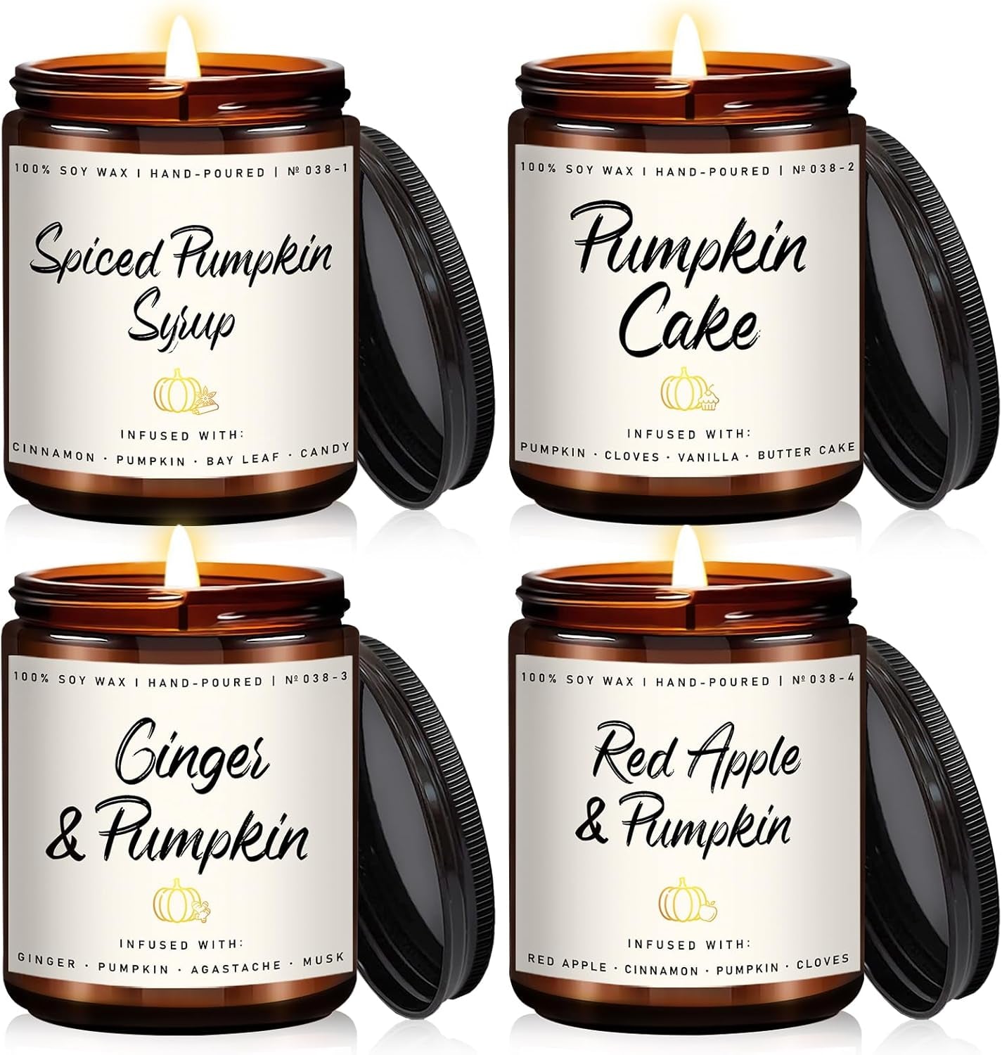 Fall Candles Set | 4Pack Pumpkin Candle, Halloween Candles, Pumpkin Candles for Halloween - Fall Gifts, Halloween Gifts - Autumn Soy Candles Scents of - Pumpkin Cake/Red Apple/Syrup/Ginger Pumpkin