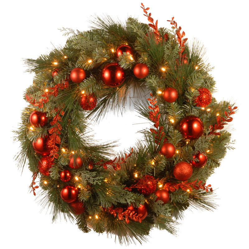 Decorative Collection Christmas Red Mixed Wreath with Battery Operated Lights