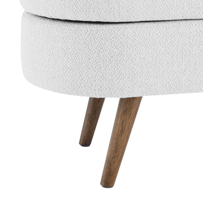 Oval Storage Ottoman Bench with Rubber Wood Legs - White